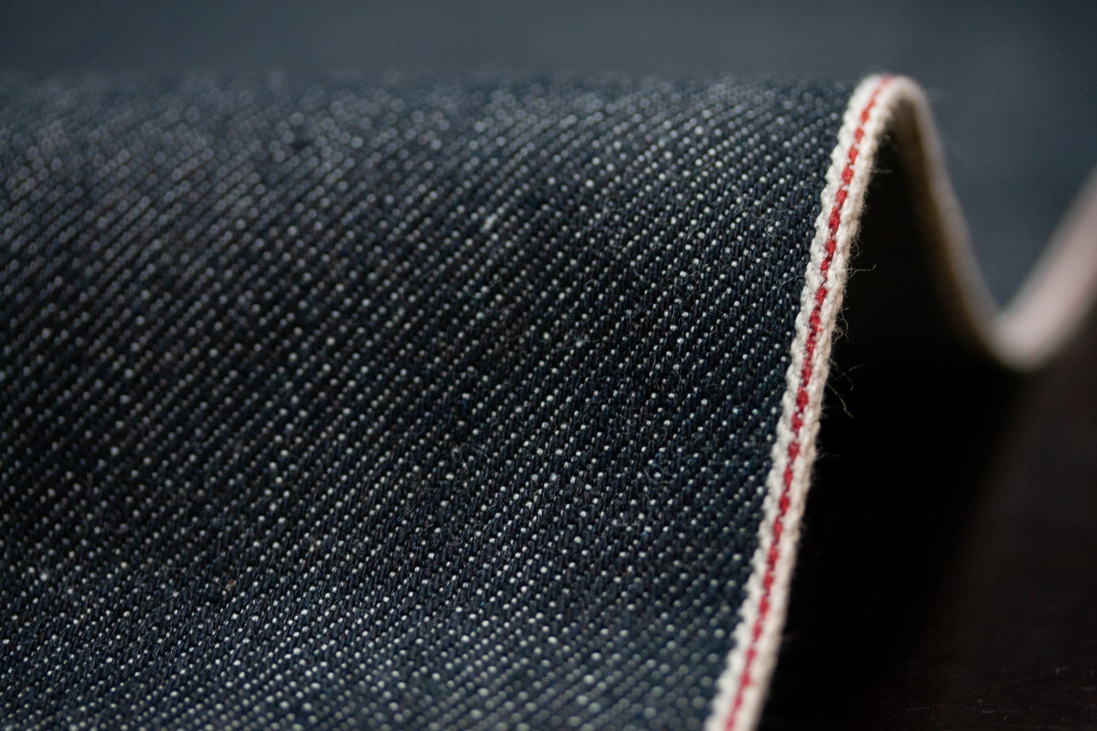 Stretch selvedge denim with red ID edge