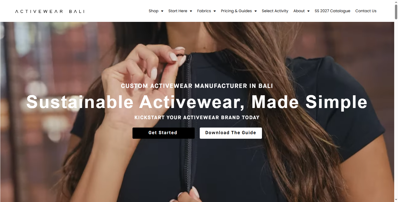 Activewear Bali website homepage screenshot