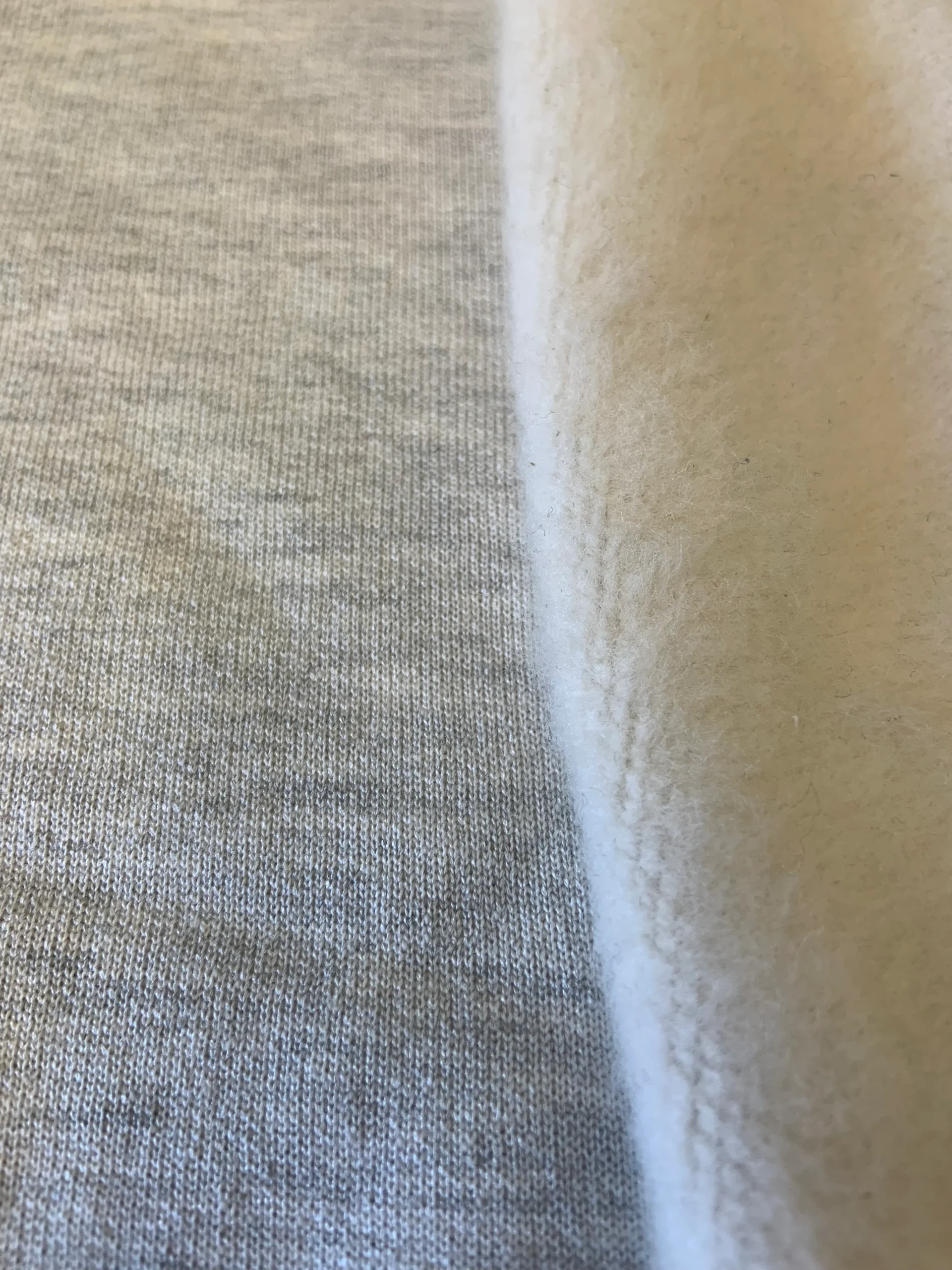 The knitted face and brushed reverse of sweatshirt fleece.