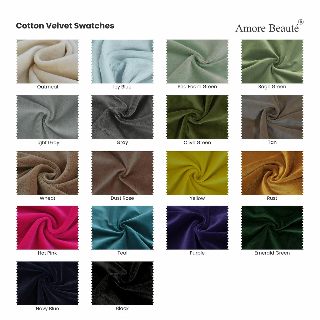 Cotton velvet swatches showing a denser, more matte surface across several colors.
