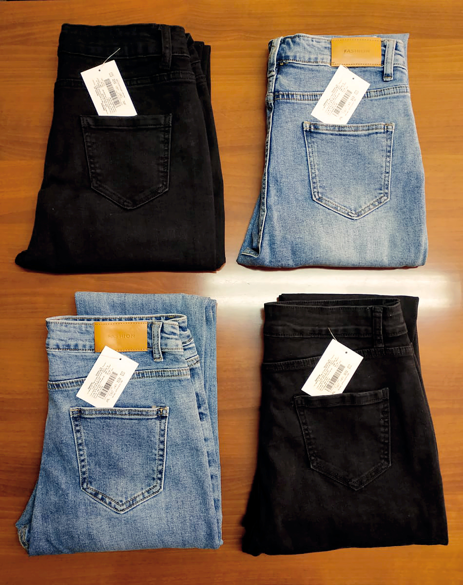 Finished garments with barcode and product tags before packing