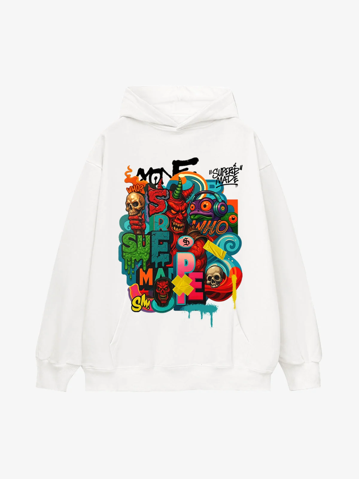 Graphic hoodie with prominent artwork across the garment