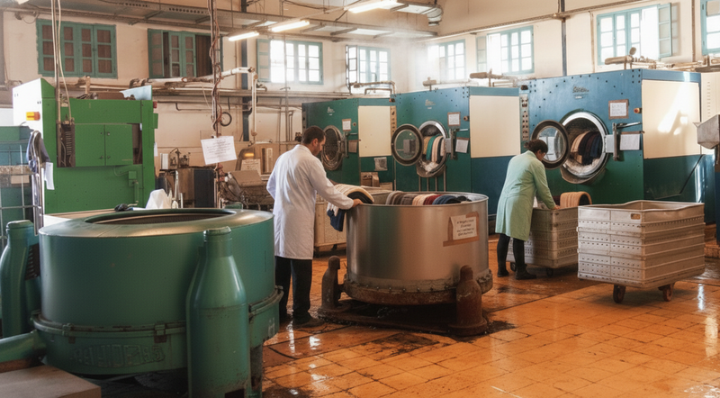 Industrial knitwear washing equipment used during sweater finishing