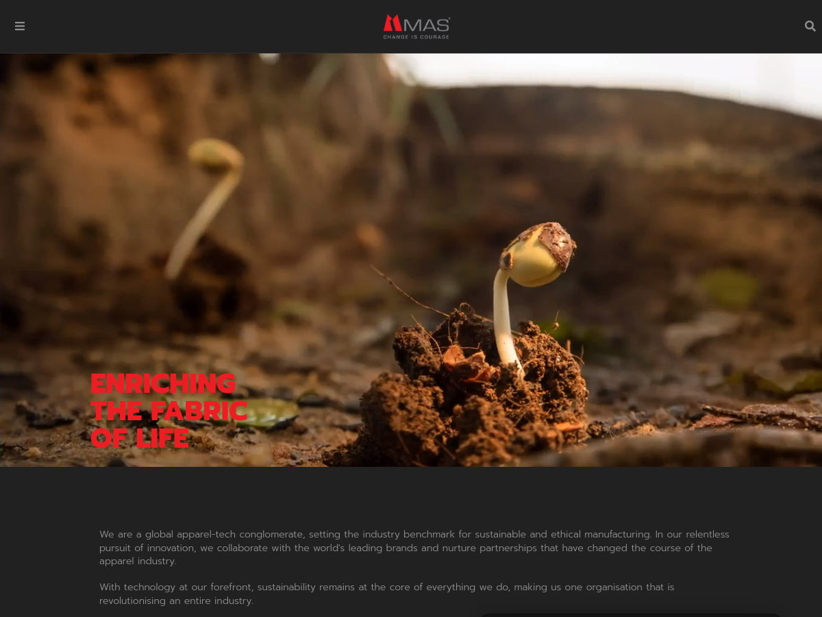 MAS Holdings website homepage screenshot