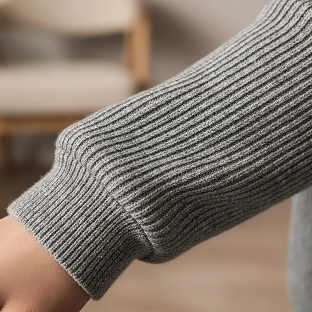 Ribbed sweater sleeve and cuff construction close-up