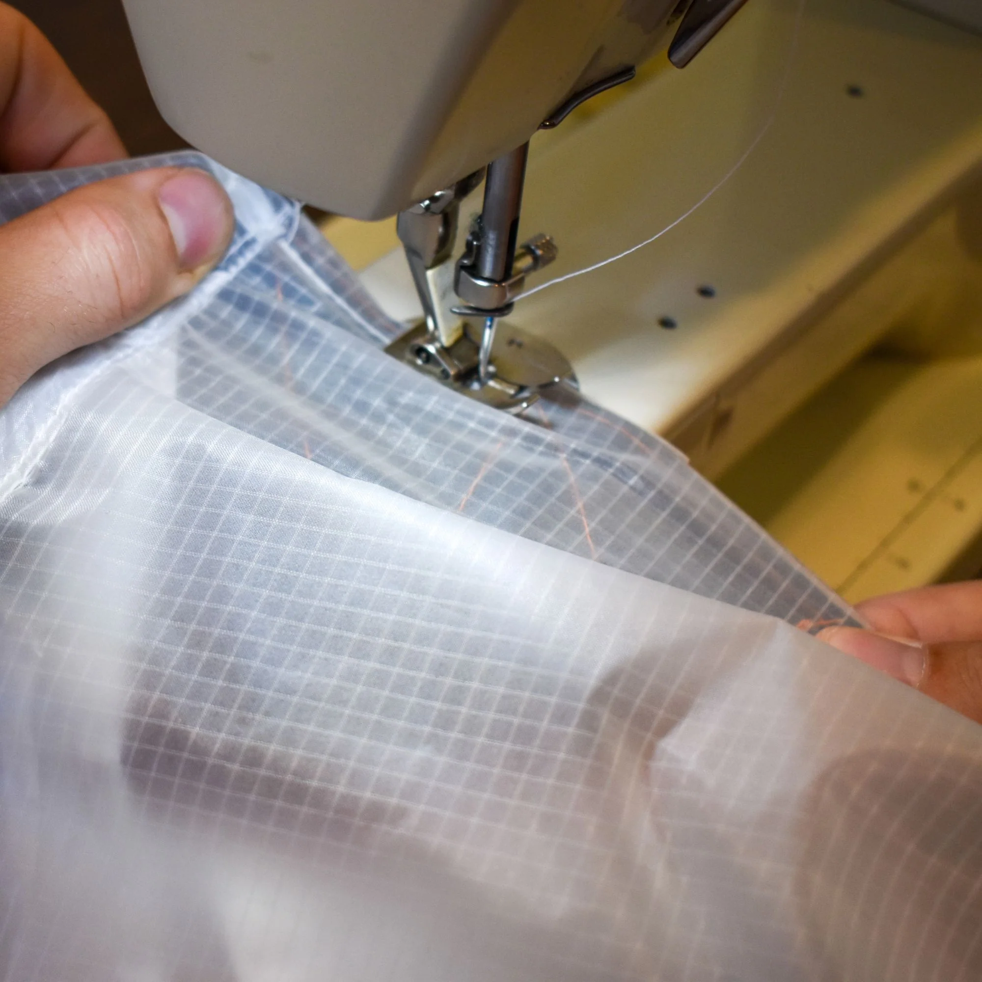 Ripstop nylon under a sewing machine needle