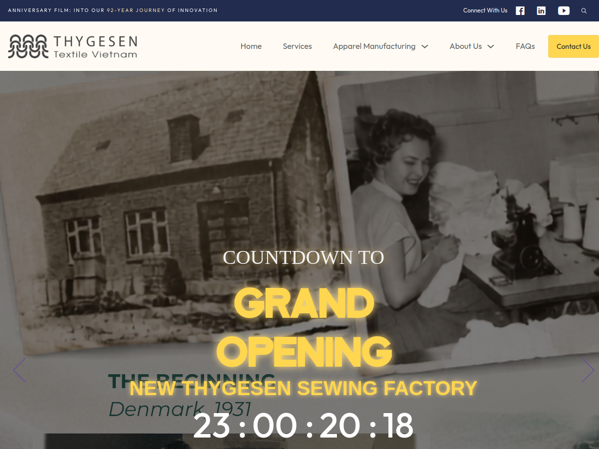 Thygesen Textile Vietnam website homepage screenshot