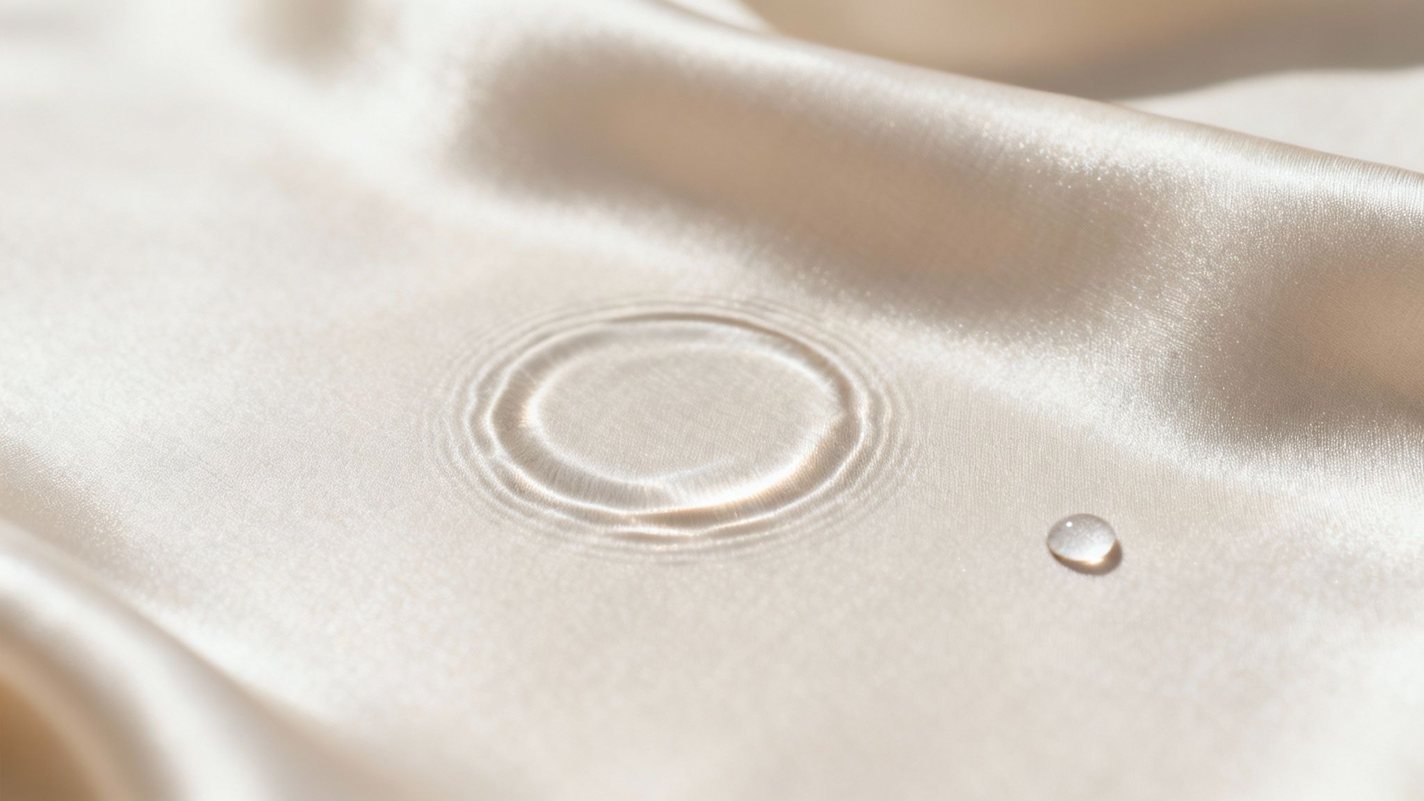 Water ring and droplet on pale satin