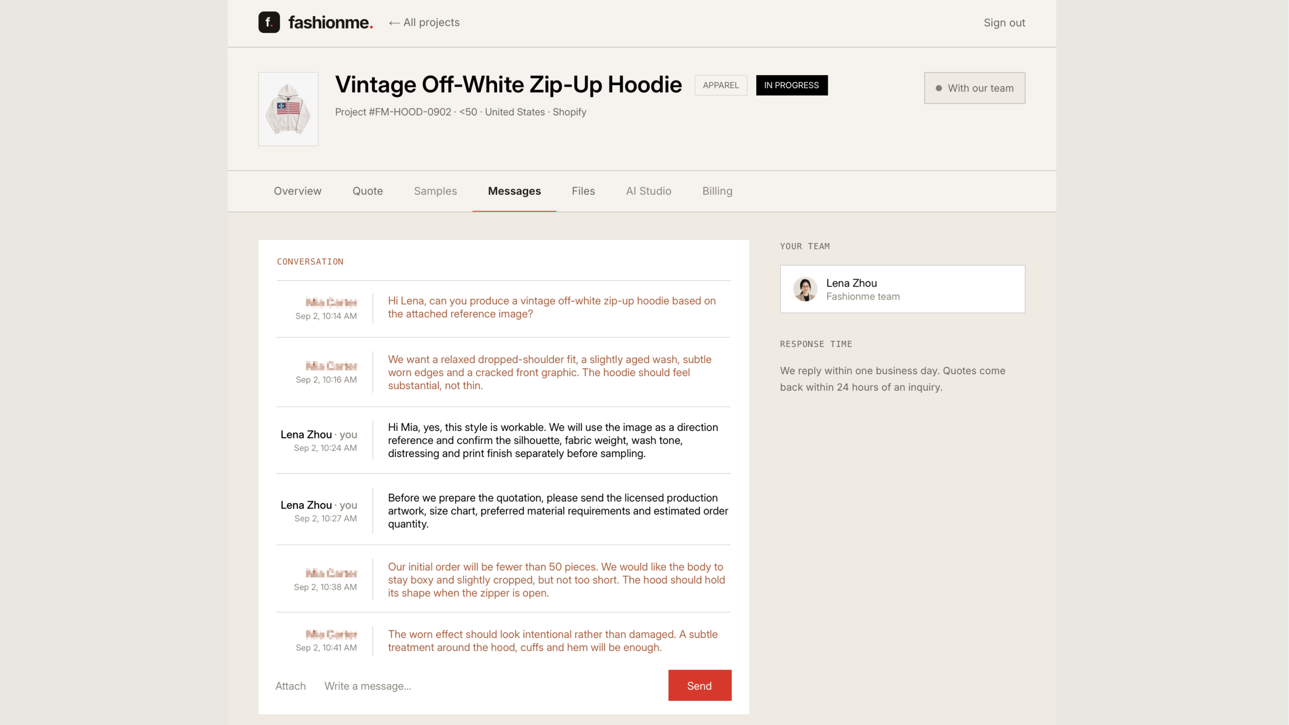 Design communication for Getting the proportions right: a vintage-inspired off-white zip hoodie — screenshot 1 of 2