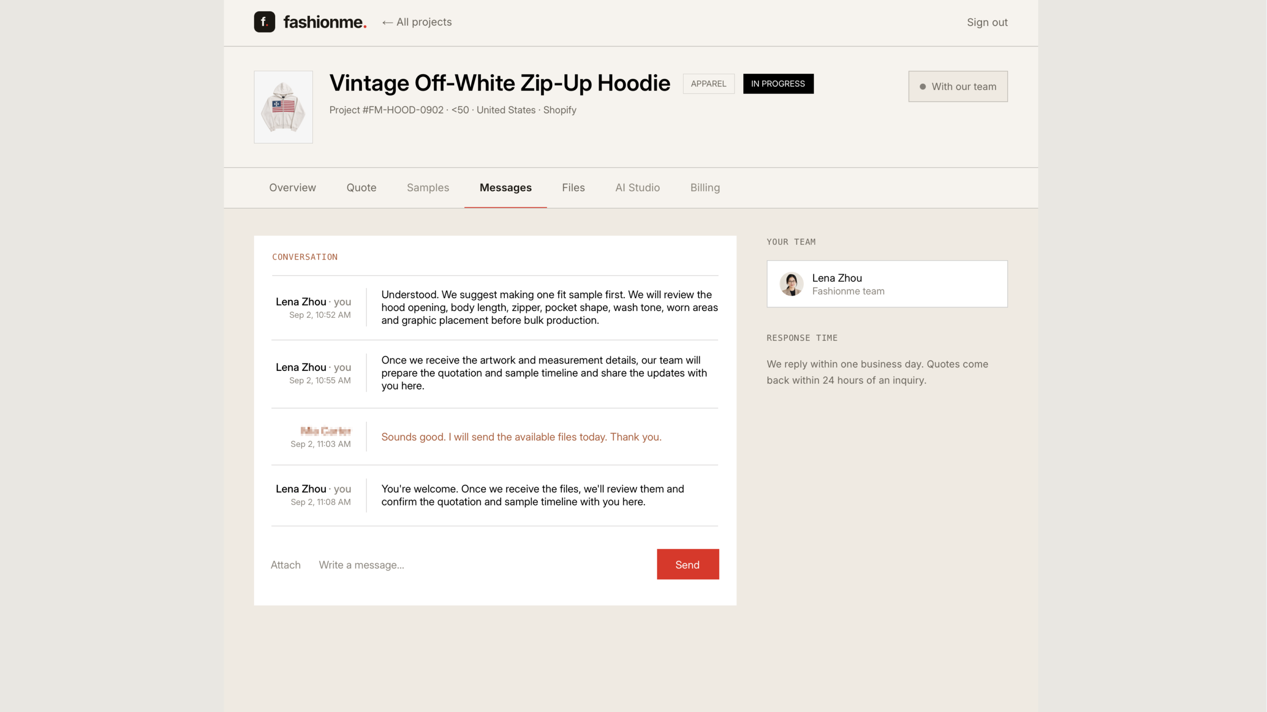 Design communication for Getting the proportions right: a vintage-inspired off-white zip hoodie — screenshot 2 of 2