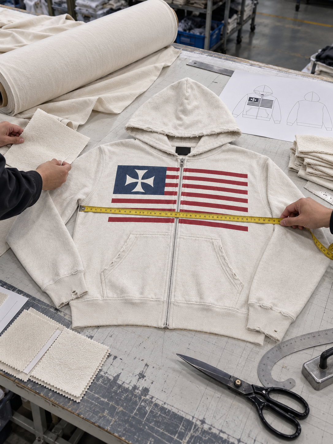 Garment review: proportion, graphic placement, measurements and off-white material selection.