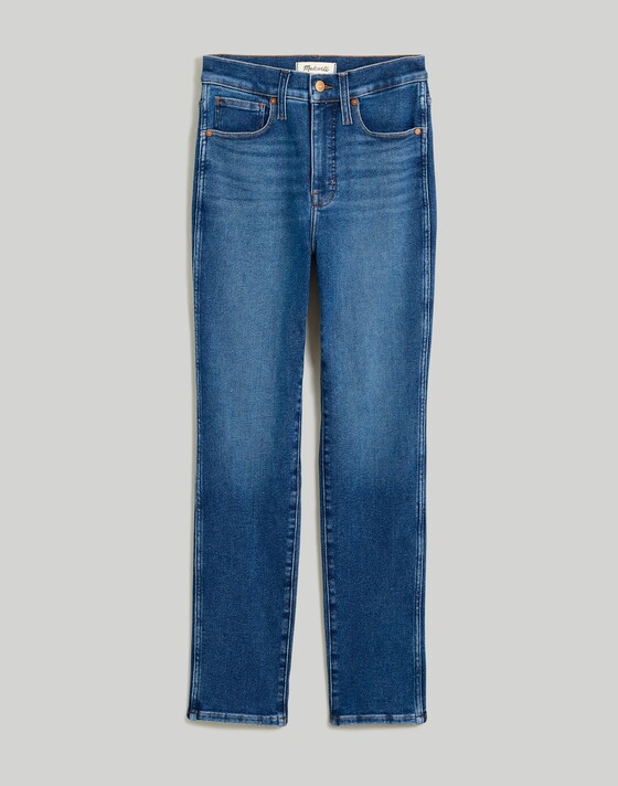 High-rise jeans laid flat