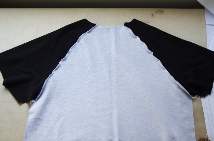 Raglan sleeve pieces joined to the body